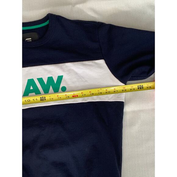 GStar Raw Sweatshirt Mens Medium Blue Spellout Colorblock Crew Neck Pullover - Picture 4 of 5